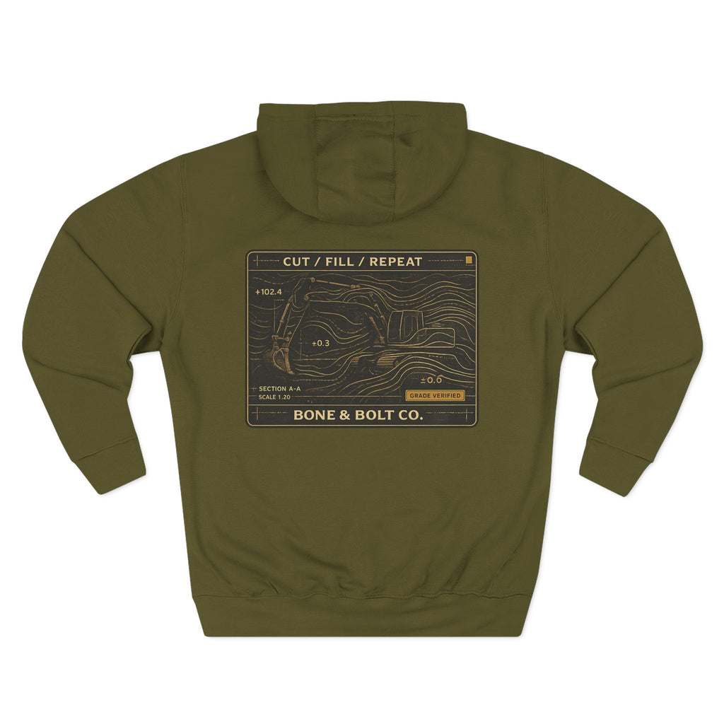 “Cut/Fill/Repeat” Graphic Hoodie