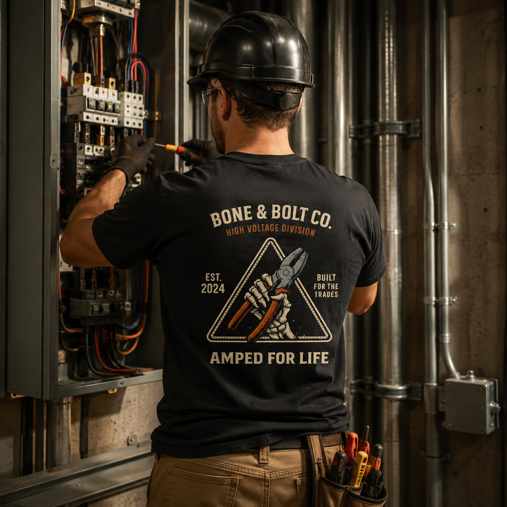Electrician wearing Amped for Life tee
