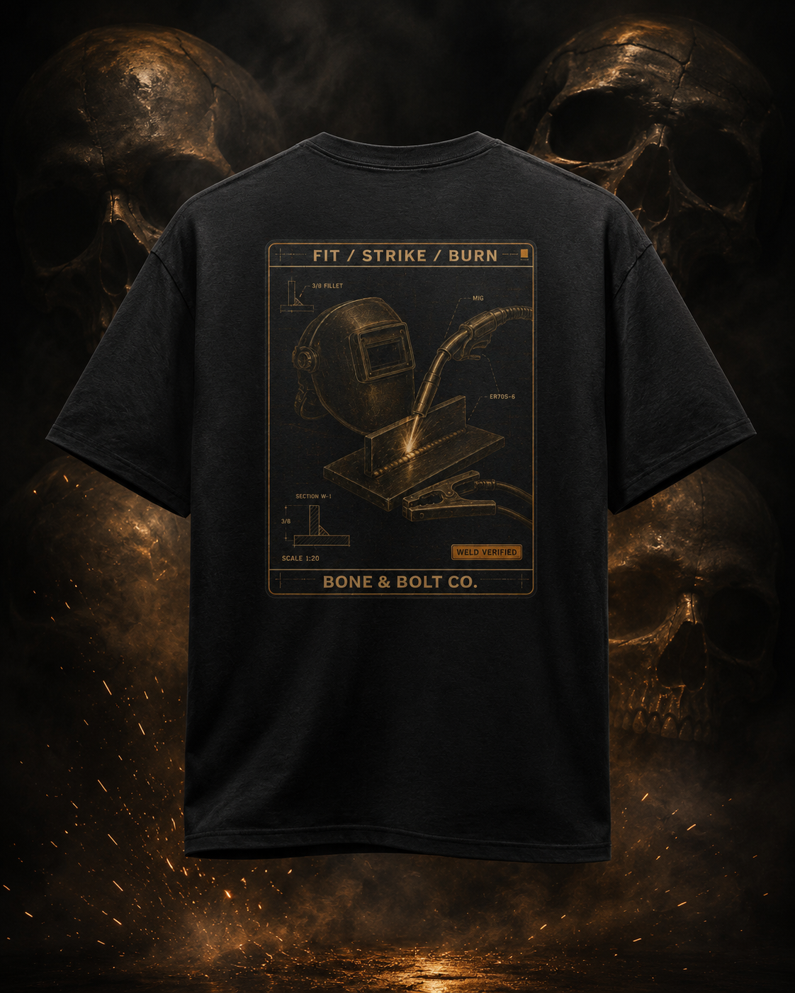 Fit Strike Burn Tee primary image on dark smoky skull background
