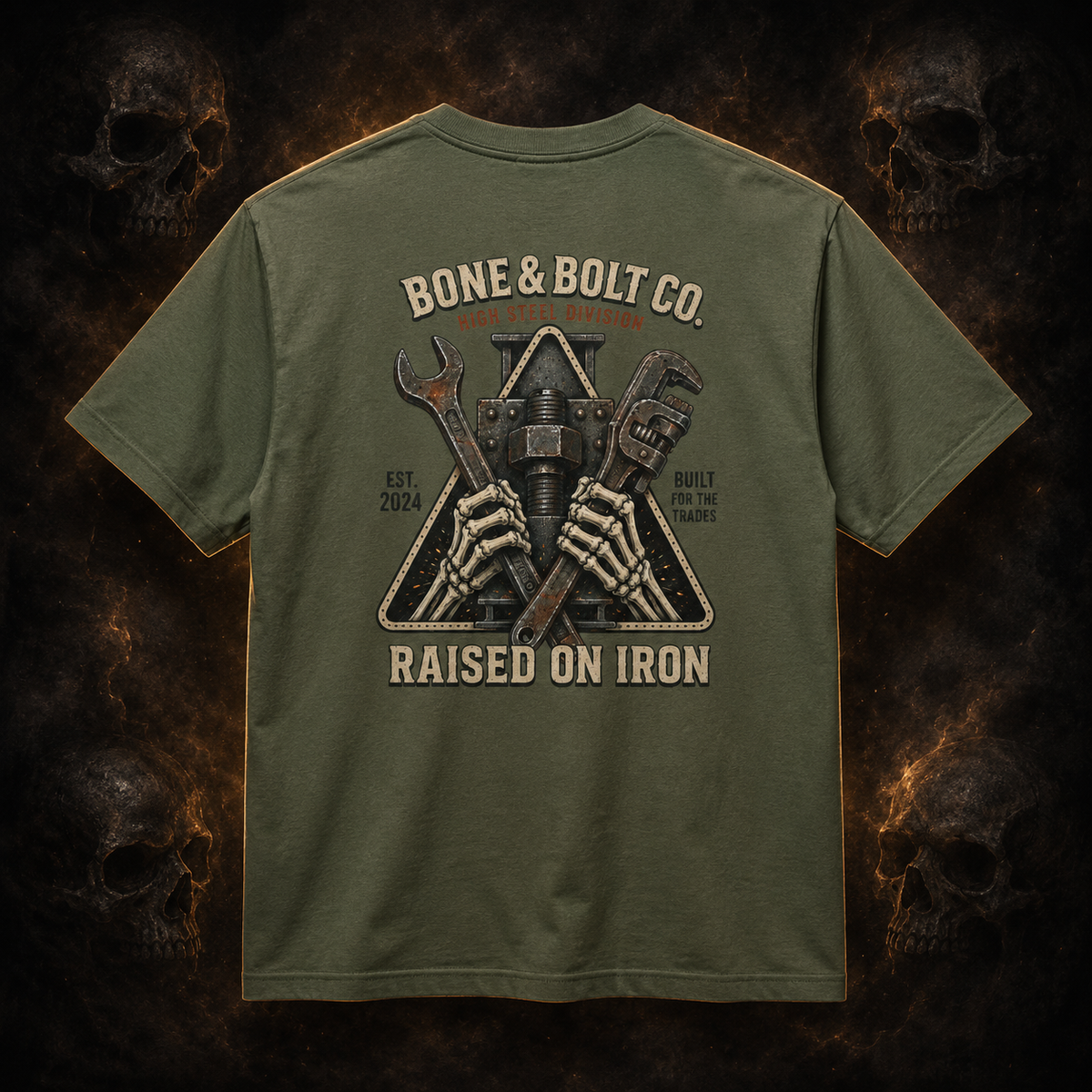 High Steel Division Tee primary product image on dark smoky skull background