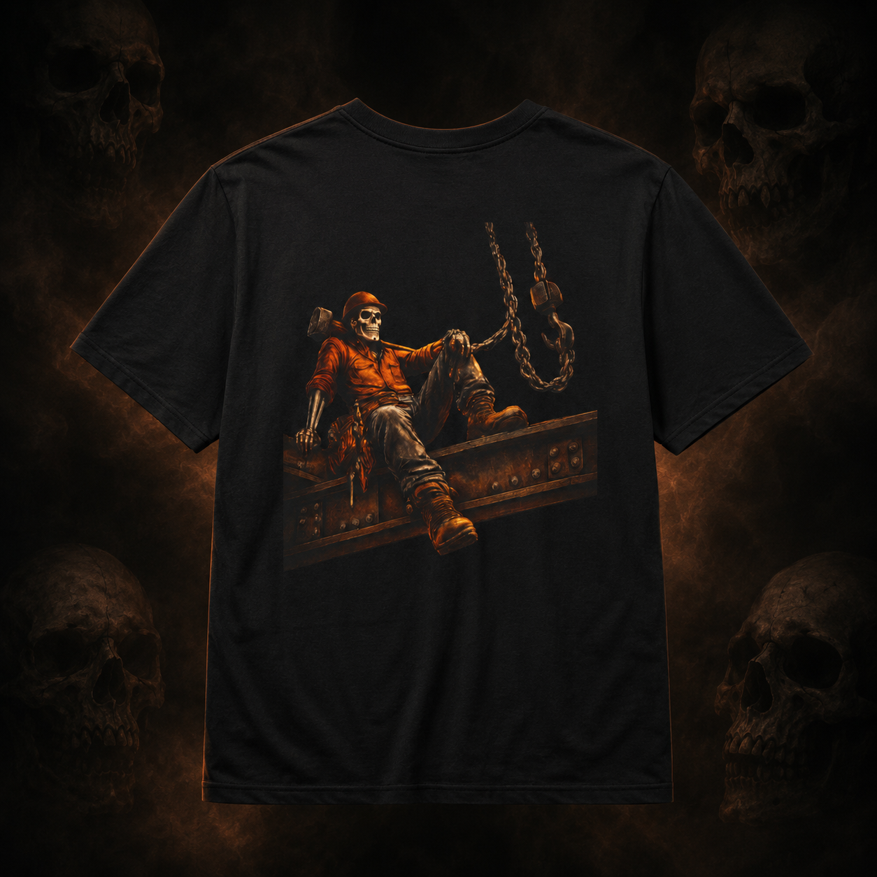Ironworker T-Shirt primary product image on dark smoky skull background