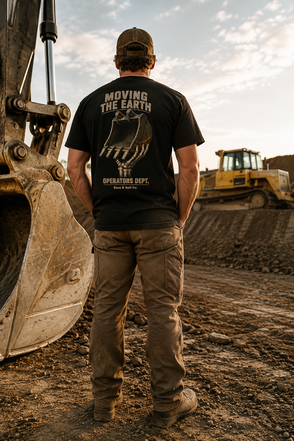 Heavy equipment operator wearing Operators Department Tee