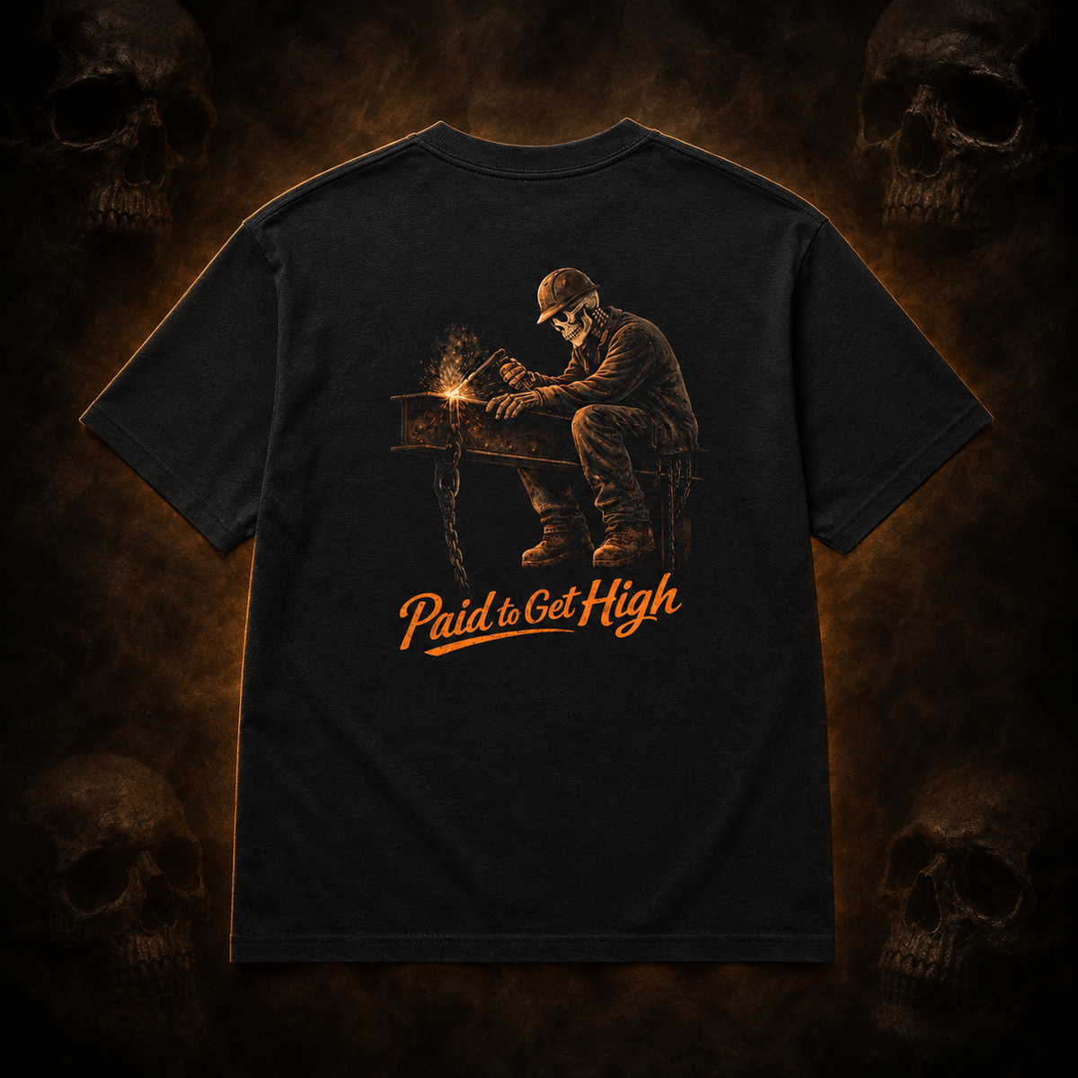 Paid To Get High Tee primary product image on dark smoky skull background