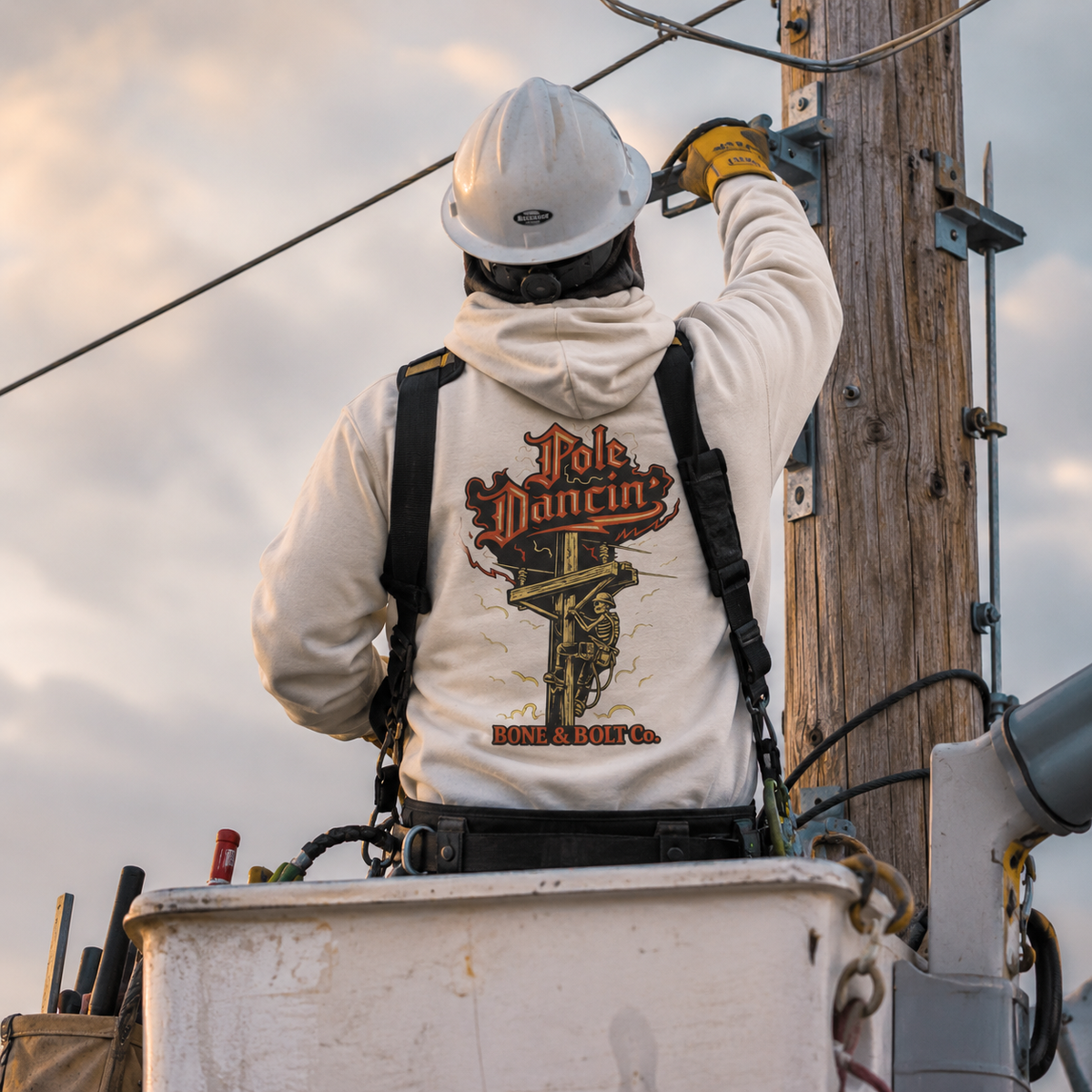Lineman wearing Pole Dancin hoodie