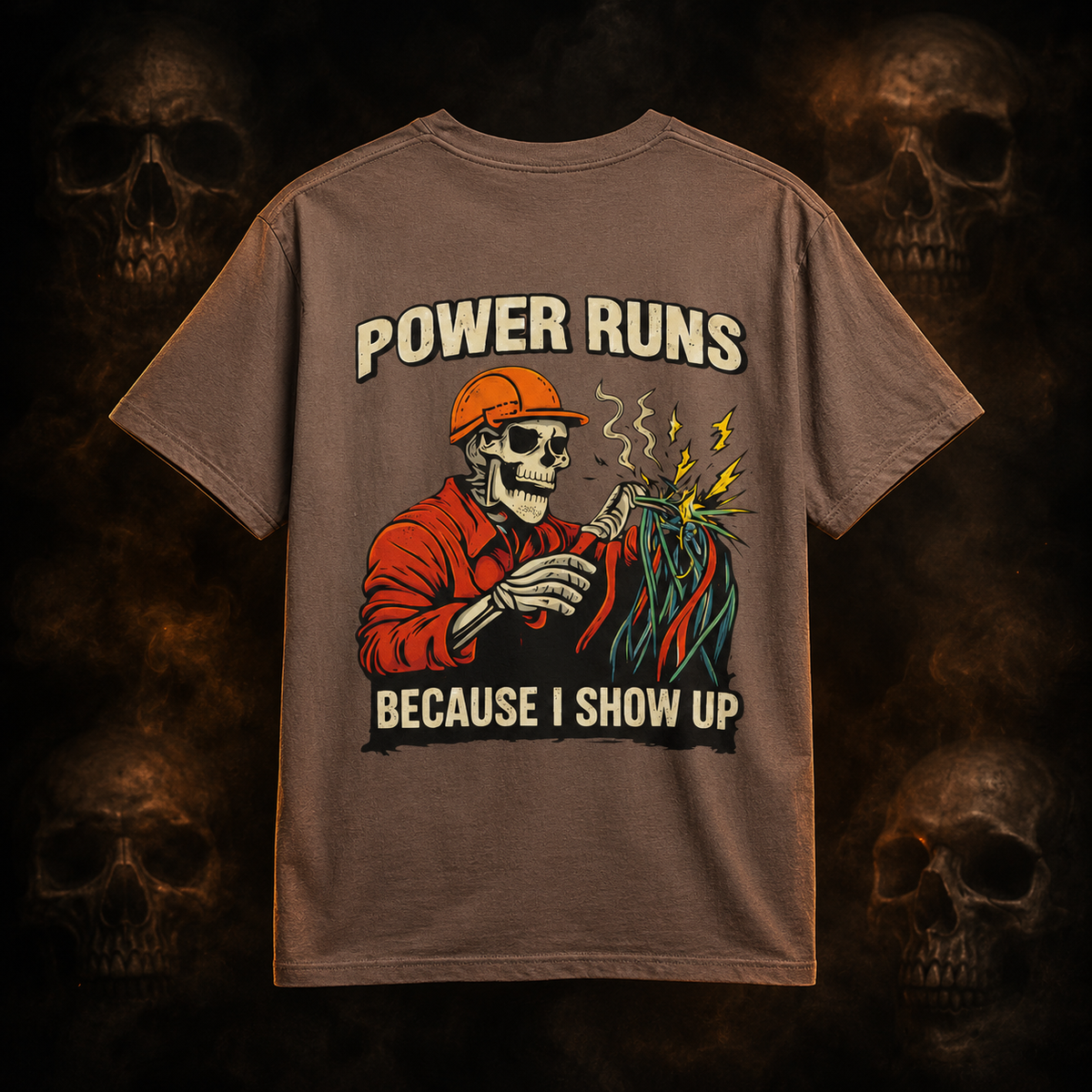 Power Runs Because I Show Up tee – dark Bone and Bolt product image
